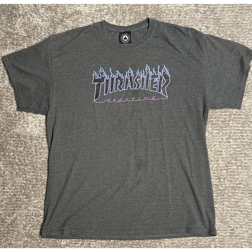 Thrasher Magazine Flames Logo Skateboard T Shirt Dark Heather XL